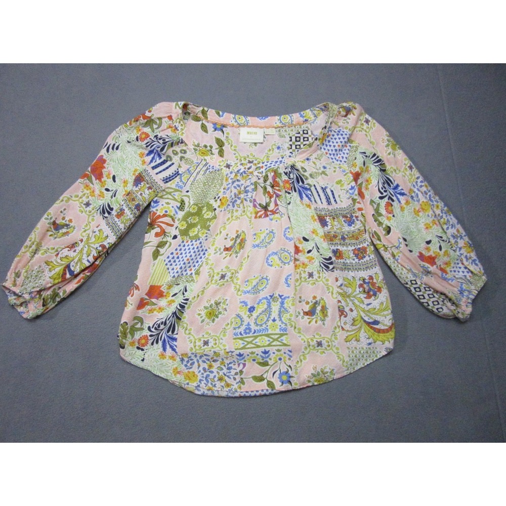 Maeve Anthropologie Top Womens 2 Pink Paisley Floral Patchwork Boswell Peasant
